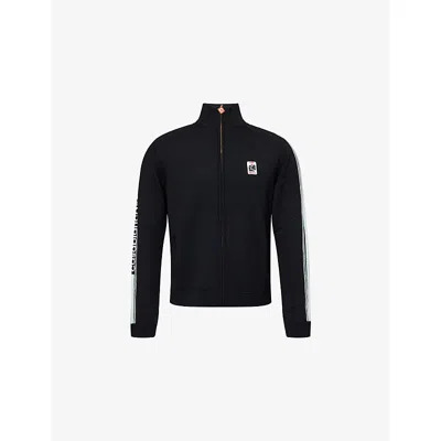 Casablanca Mens Black Striped Embroidered-logo Wool-knit Cardigan