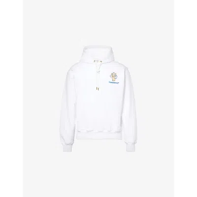 Casablanca Mens White Brand-embroidery Kangaroo-pocket Relaxed-fit Organic-cotton Hoody