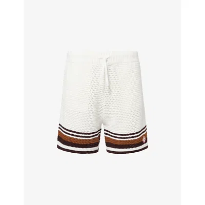 Casablanca Mens Brown Brand-print Crochet Cotton Shorts In White
