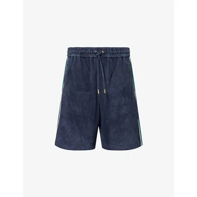 Casablanca Mens Navy Brand-print Suede Shorts In Blue