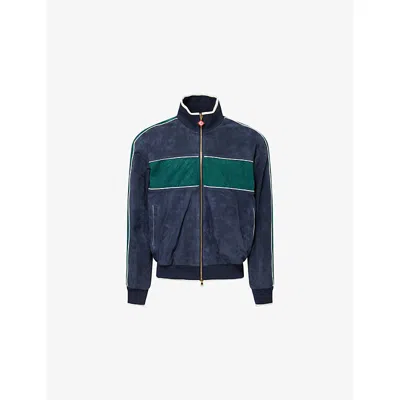 Casablanca Mens Navy Brand-print Track Suede Jacket In Blue