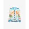 Casablanca Tennis Club Convertible-collar Printed Silk-twill Shirt In Black