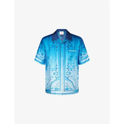 Casablanca Mens Blue Egyption Collar Silk Shirt Xl