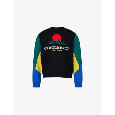 CASABLANCA MENS EMBROIDERED-LOGO COLOURBLOCK WOOL-KNIT JUMPER CASABLANCA MONTAGNE