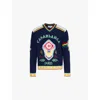 Casablanca Mens Navy Fraternity Embroidered Flocked-text Wool Knitted Jumper In Navy
