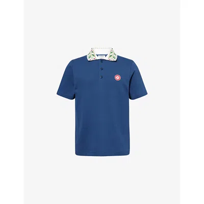 Casablanca Embroidered Collar Polo Shirt In Blue