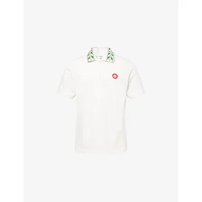 CASABLANCA MENS OFF-WHITE LAUREL LOGO-PATCH COTTON-PIQUE POLO SHIRT