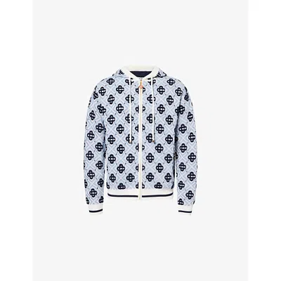 Casablanca Mens  Monogram Zip-up Wool Hoody In Blue