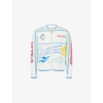 Casablanca Mens Montagne Sportif Montagne Embroidered Wool-knit Cardigan In White