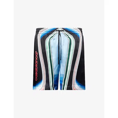 Casablanca Mens Graphic Mountain Relaxed-fit Logo Silk Shorts