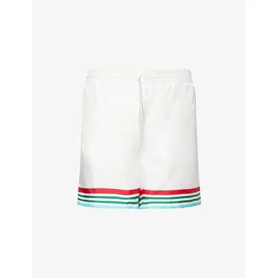 Casablanca Mens Casa Way World Series Relaxed-fit Striped Silk Shorts In White