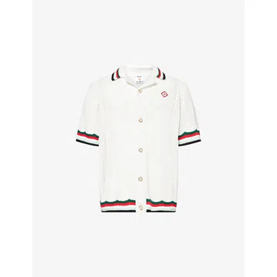 Casablanca Mens Montagne Ondulee Sporty Cuban-collar Cotton-crochet Shirt