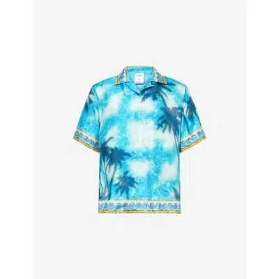Casablanca Mens Caustics Emblem Poolside Emblem Short-sleeves Silk Shirt