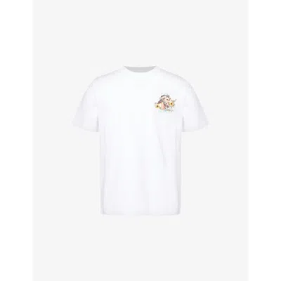 Casablanca Mens Celebration Sport Graphic-print Relaxed-fit Organic-cotton T-shirt Celebration Du Sport In White