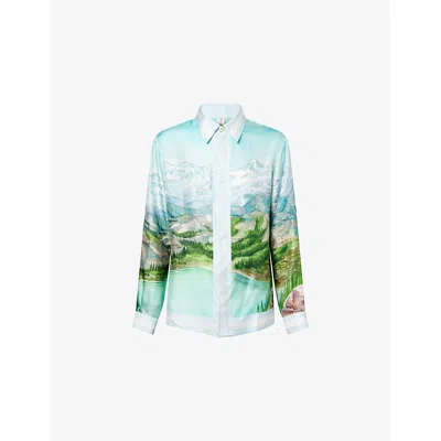 Casablanca Mens Dalmatian A La Montange Dalmatian A La Montagne Classic Long-sleeve Silk Shirt In Blue