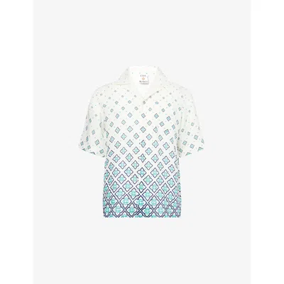 Casablanca Mens Monogram Short-sleeves Linen Shirt Degrade Monogram