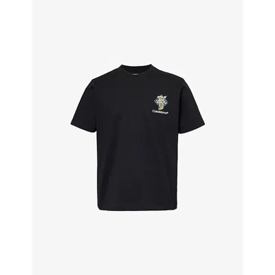 Casablanca Mens Diamond Column Crew-neck Relaxed-fit Organic-cotton T-shirt In Black