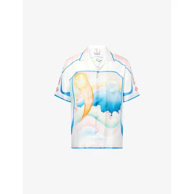 Casablanca Mens Fuji Dream Cuban Collar Printed Silk Shirt In White