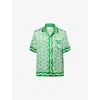 Casablanca Mens Green Ping Pong Ping Pong Monogram Cuban-collar Short-sleeve Silk Shirt In Green