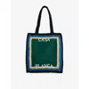 Casablanca Mens Green Stripe Crochet Cotton Tote Bag In Green