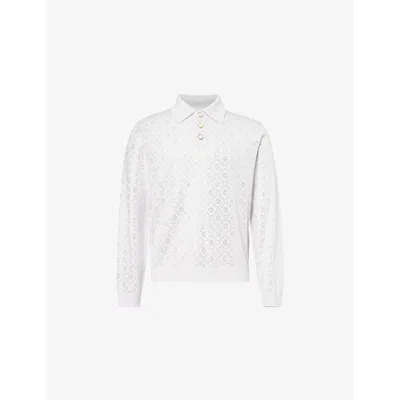 Casablanca Mens Crystal-embellished Long-sleeve Wool Polo Shirt Grey