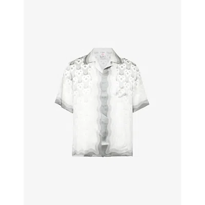 Casablanca Mens Camp-collar Short-sleeve Silk Shirt Grey Gradi Heart Mono