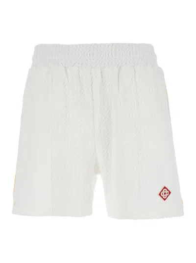 CASABLANCA WHITE SHORTS WITH LOGO PATCH IN COTTON BLEND MAN