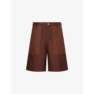 Casablanca Mens Monogram-print Patch-pocket Cotton Cargo Shorts Brown
