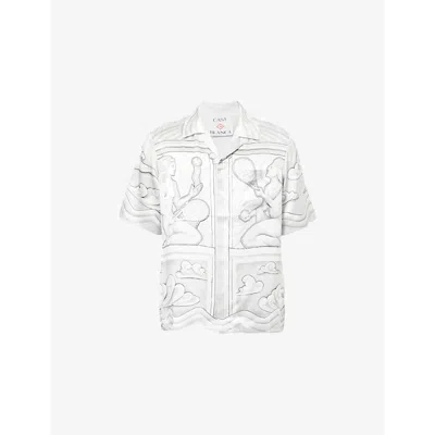 Casablanca Mens Camp-collar Short-sleeve Silk Shirt Sacred Stone