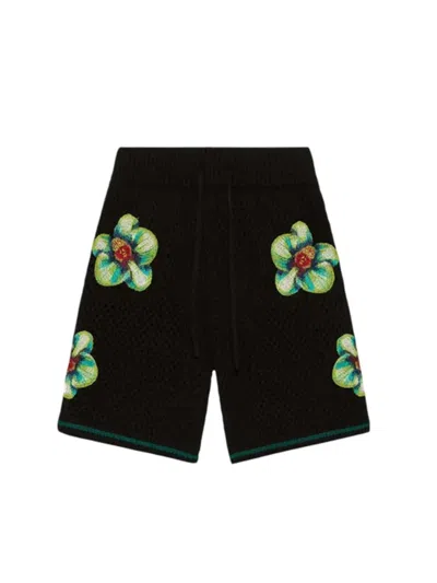 Casablanca Crochet Bermuda Shorts Floral Embroidery Waistband In Black