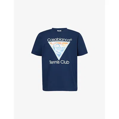 Casablanca Mens Tennis Club Icon Crewneck Cotton-jersey T-shirt