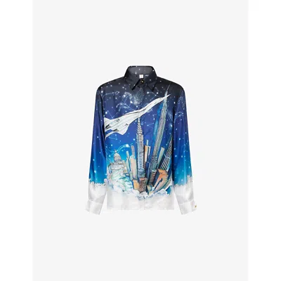 Casablanca Mens Vol De Nuit Classic Long-sleeve Silk Shirt In Blue