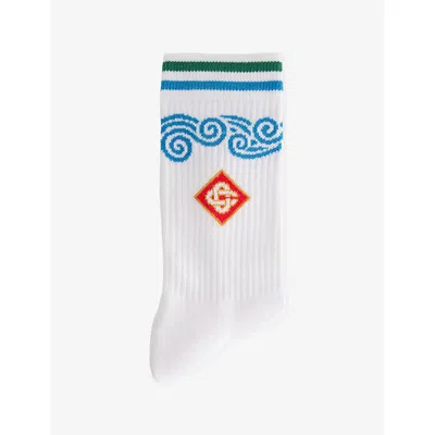 Casablanca Mens Wave Crew-length Cotton Socks White