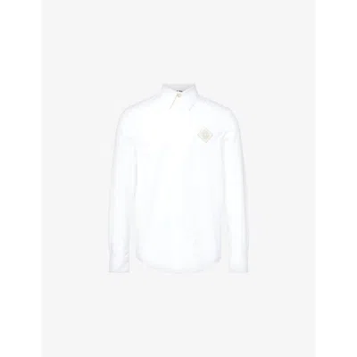 Casablanca Mens Brand-embellished Curved-hem Cotton Shirt White