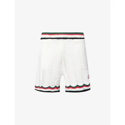 Casablanca Mens White Chevron Striped Cotton-crochet Shorts