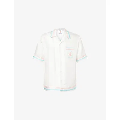 Casablanca Silk Shirt Short Sleeves Graphic Print Pocket In White