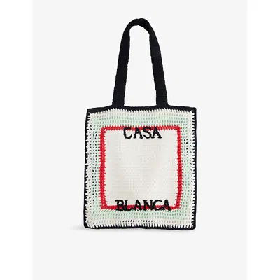 Casablanca Mens White Stripe Crochet Cotton Tote Bag