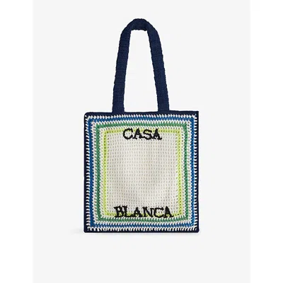 Casablanca Mens  Stripe-edge Crochet Cotton Tote Bag In White