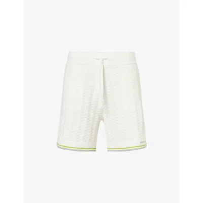 Casablanca Mens White Tennis Drawstring Stretch-cotton Blend Shorts