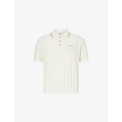 CASABLANCA MENS WHITE TENNIS SHORT-SLEEVES STRETCH-COTTON BLEND POLO SHIRT XL