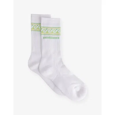 Casablanca Mens White Wave Print Stretch-cotton Sport Socks