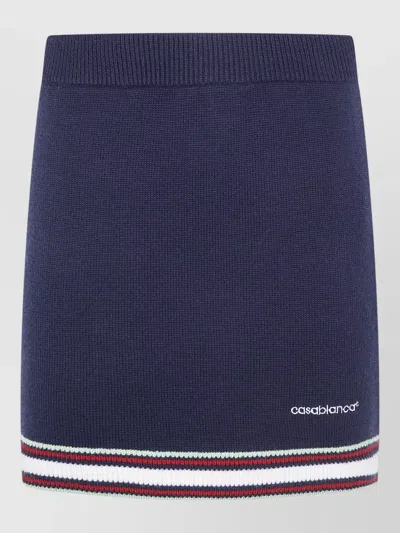 Casablanca Merino Knit Mini Skirt Ribbed Waistband Striped Hem In Blue