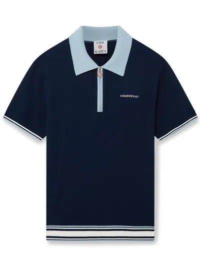 Casablanca Merino Knit Tennis Polo In Black