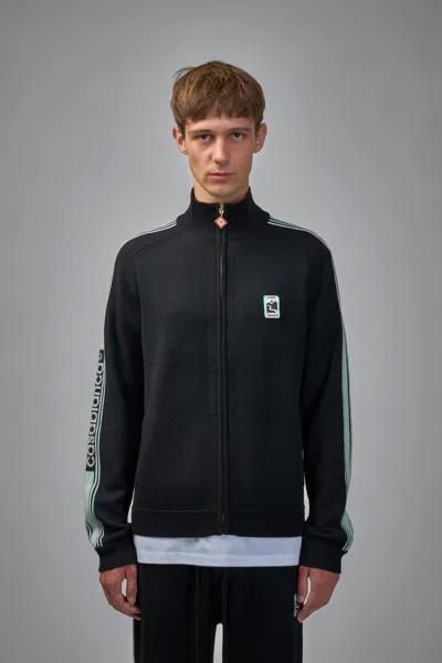Casablanca Merino Knit Track Jacket In Black