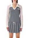 Casablanca Color-block Merino Polo Shirt With Classic Collar And Logo Patch In Gray