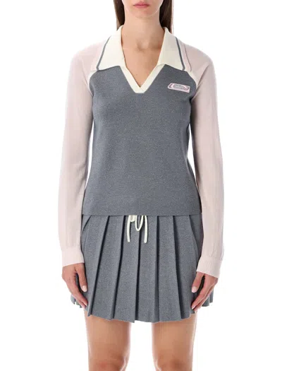 Casablanca Merino Lurex Long-sleeve Tennis Polo In Gray