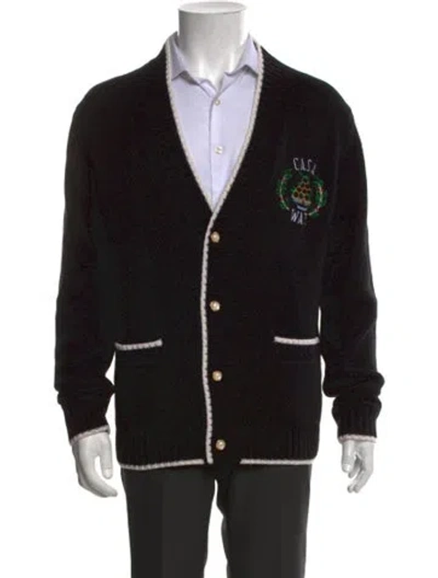 Pre-owned Casablanca Merino Wool Graphic Print Cardigan In Black