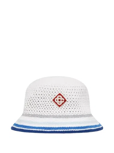 Casablanca Mesh Stripe Crochet Hat In White
