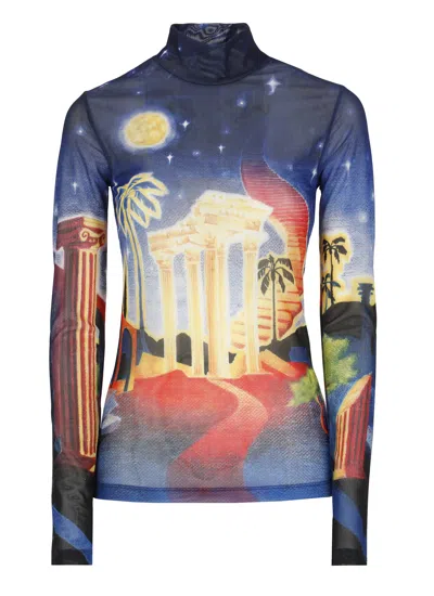 Casablanca Midnight Acropolis Graphic Print Top In Multicolour