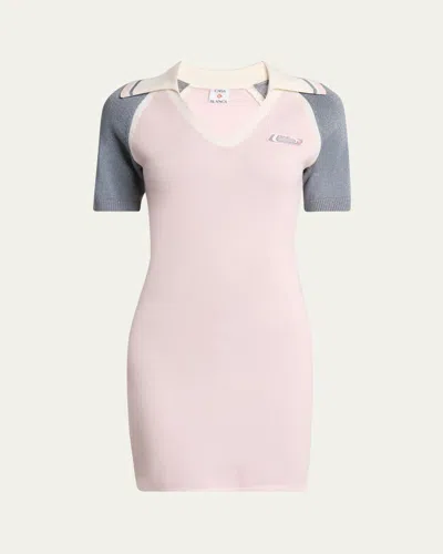 CASABLANCA METALLIC SHORT-SLEEVE SPORTY MINI POLO DRESS